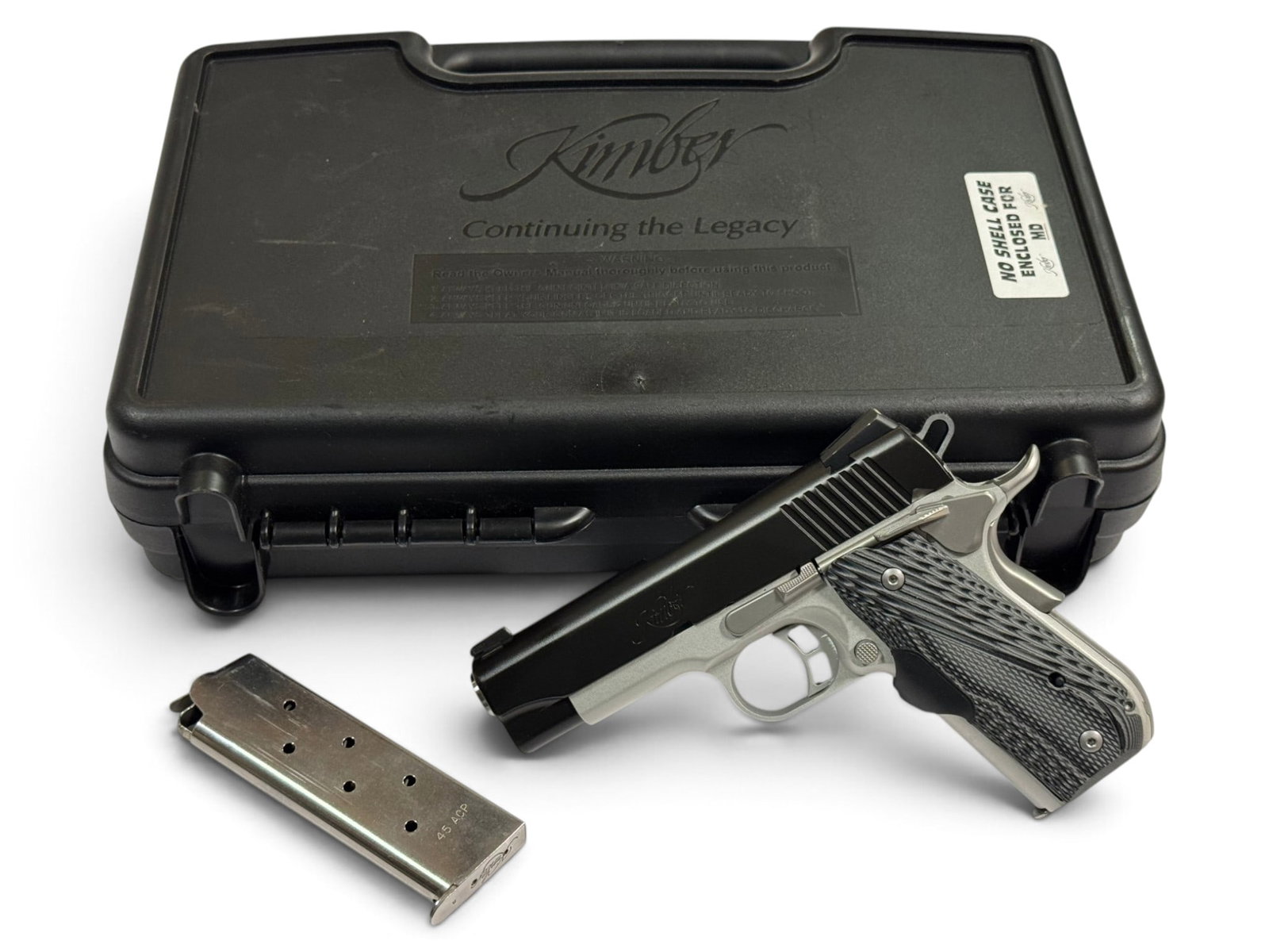 LNIB Kimber Master Carry Pro 1911 .45 ACP Semi-Automatic Pistol w/ Laser Grip: S#: KR197044 | 4” Barrel | G10 Grips | Crimson Trace Laser Grip (Works) | Comes in factory box with matching label, paperwork, manual, and (2) Factory Kimber Stainless Magazines | Very nice