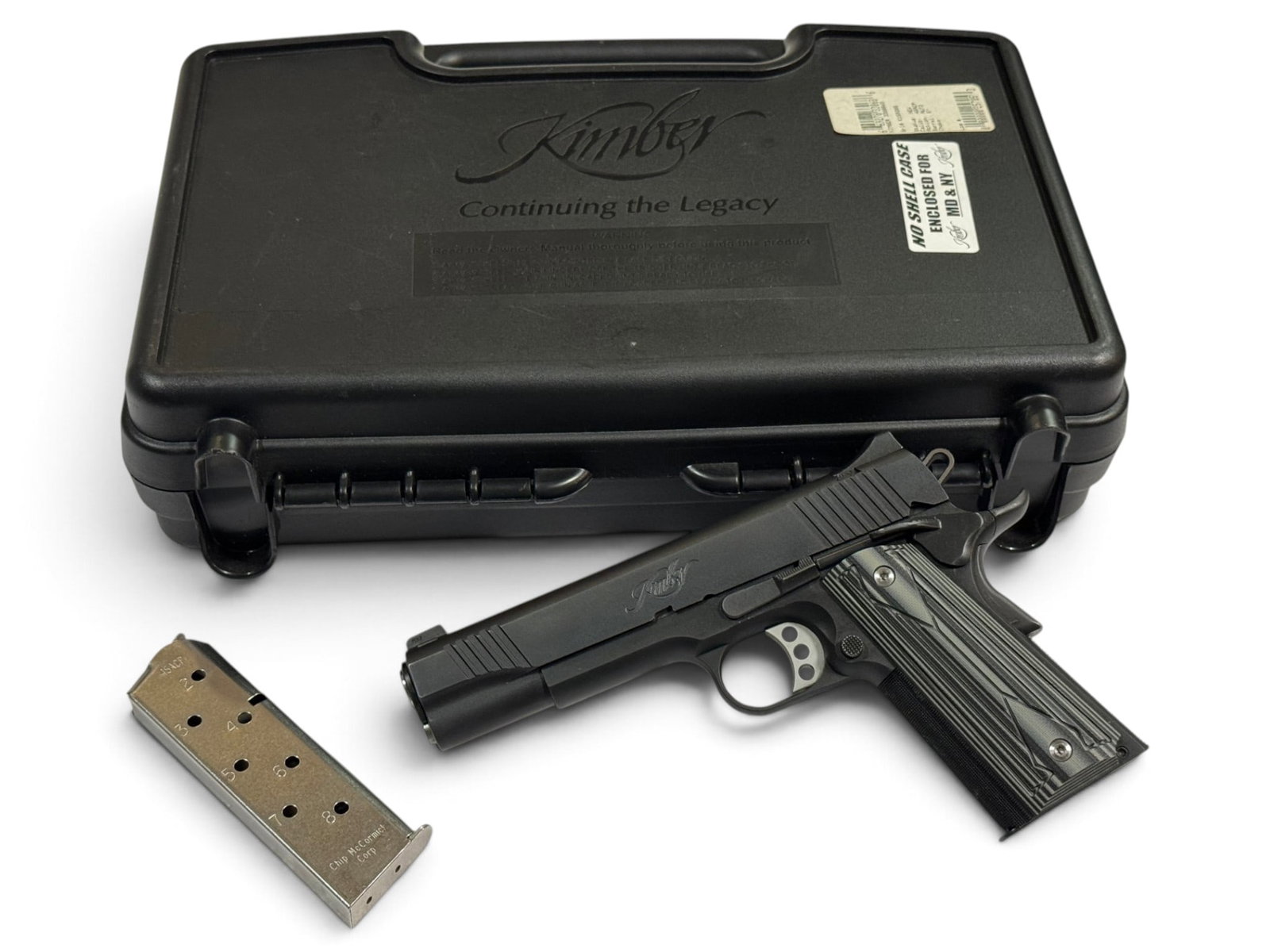 LNIB Kimber Custom Model TLE II .45 AUTO Semi-Automatic 1911 Pistol: S#: K159205 | 5” Barrel | G10 Grips | Comes in factory hard case with matching label, manual, and (1) Factory Kimber Magazine and (1) Chip McCormick Magazine |||| CONDITION: Excellent, Like new.