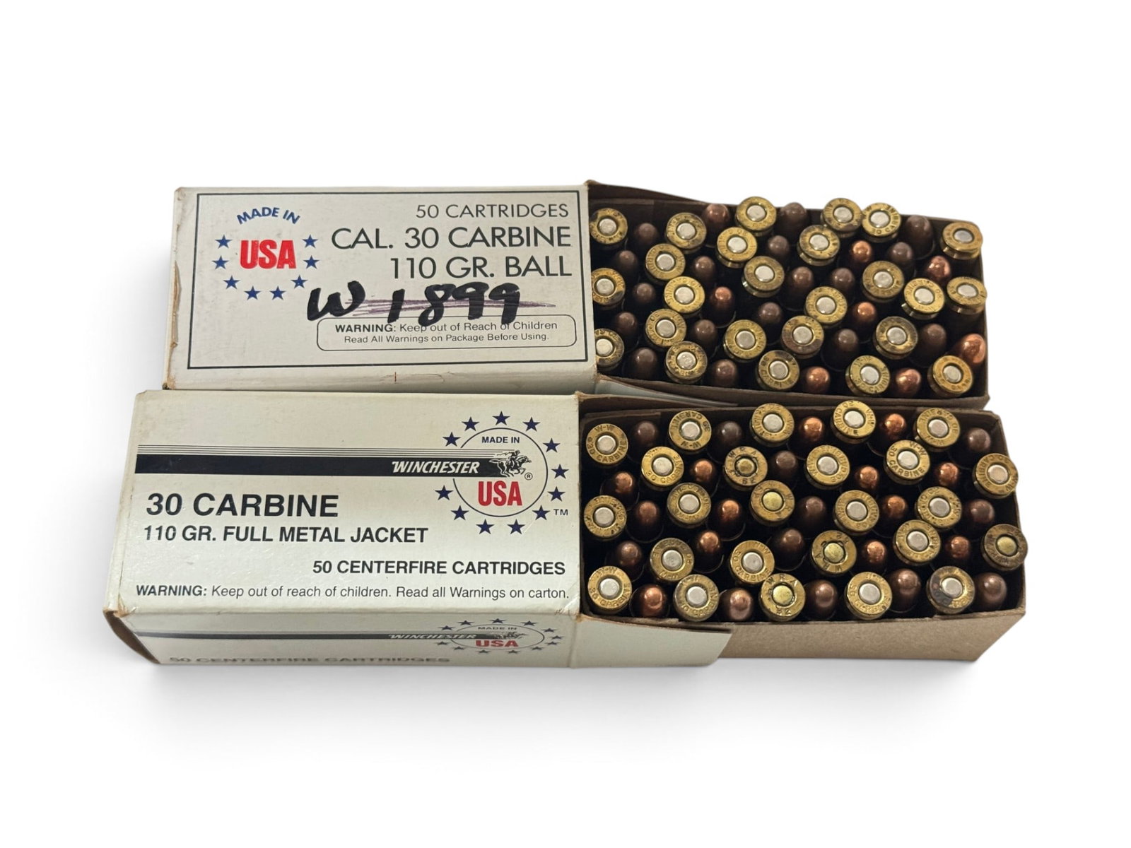 NIB 100rds. of .30 CARBINE 110gr. FMJ Winchester USA Ammunition - 2