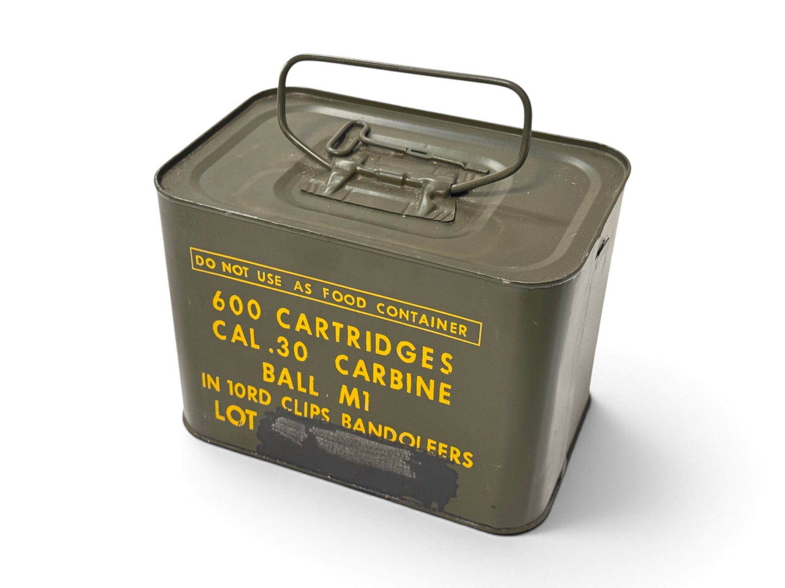 Rare SEALED Can 600rds. of .30 CARBINE BALL M1 Ammunition in 10rd Clips / Bandoleers (1 of 3)