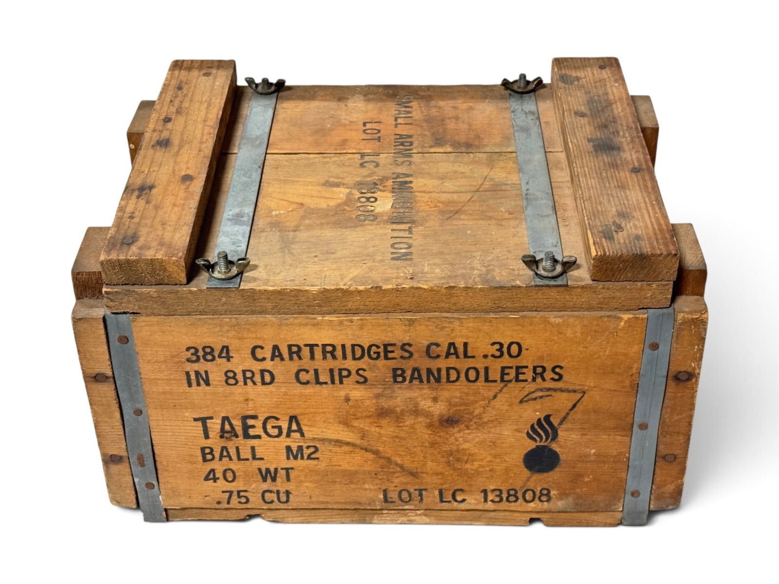 Original Empty 384 Cartridges CAL. 30 in 8rd Clips Bandoleers Wood Ammunition Crate (1 of 7)