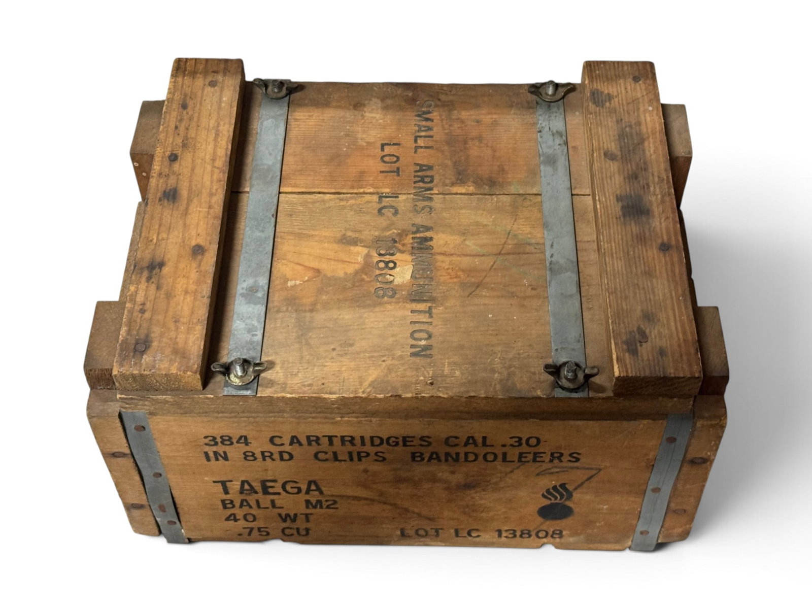 Original Empty 384 Cartridges CAL. 30 in 8rd Clips Bandoleers Wood Ammunition Crate - 2