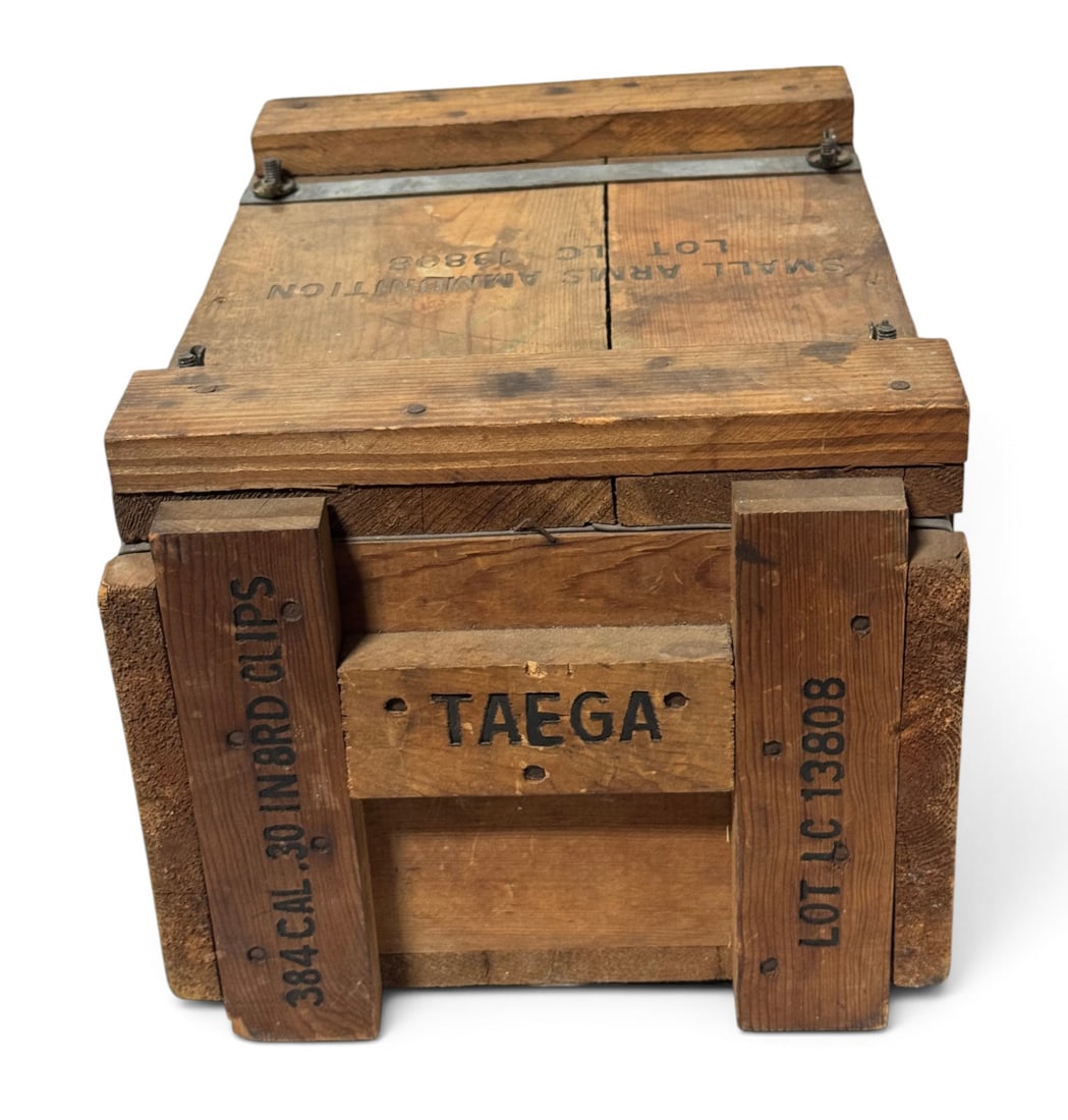 Original Empty 384 Cartridges CAL. 30 in 8rd Clips Bandoleers Wood Ammunition Crate - 5