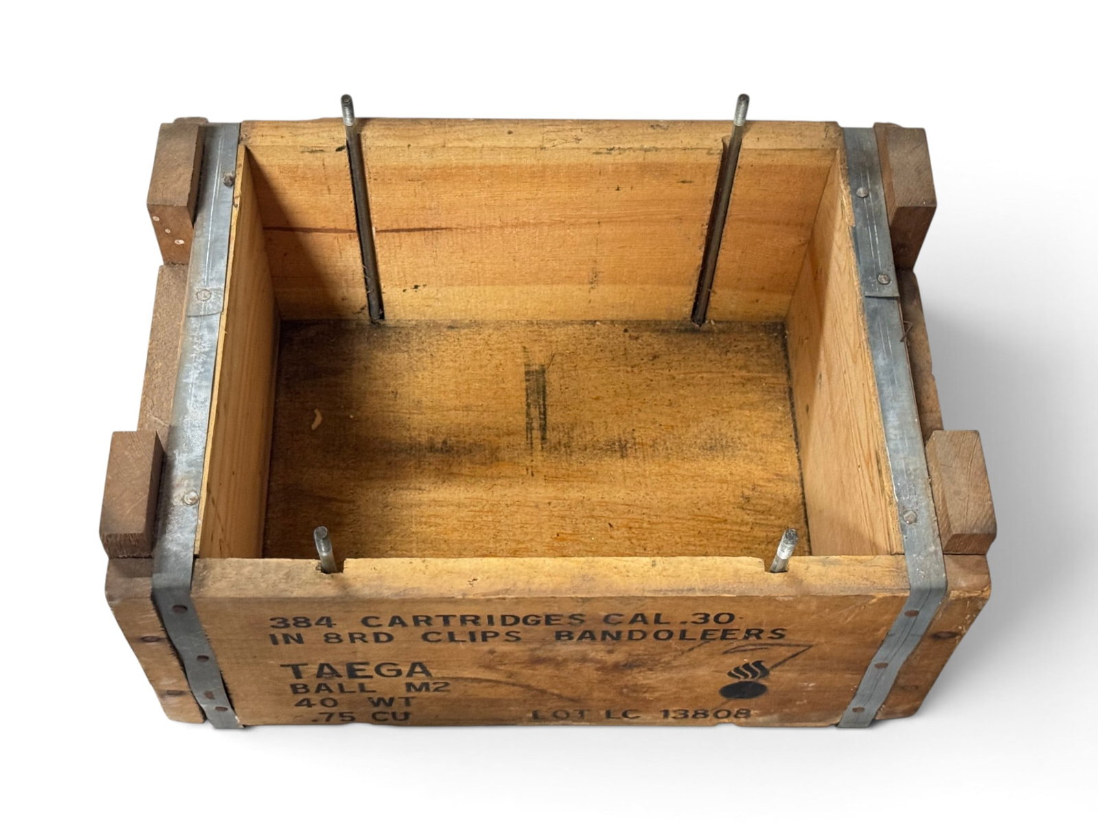 Original Empty 384 Cartridges CAL. 30 in 8rd Clips Bandoleers Wood Ammunition Crate - 7