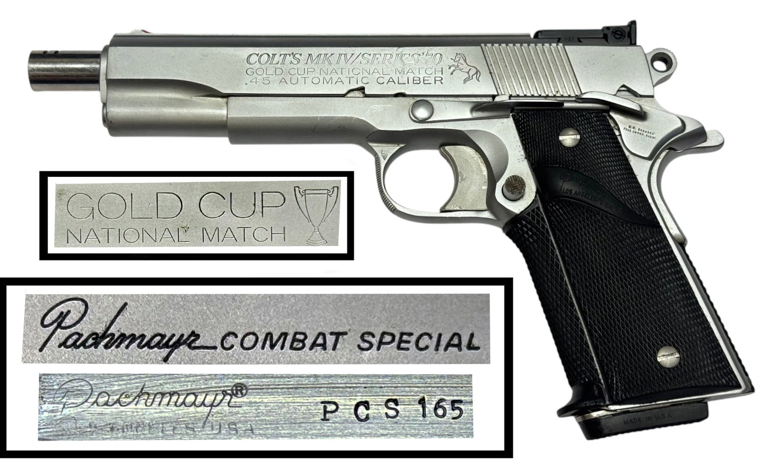 RARE 1977 Colt Gold Cup NM Series 70 “Pachmayr Combat Special” .45 ACP 1911 Pistol w/ Sw: S#: 70N47734 | Mfg. 1977 | Rare and highly desirable 1977 Colt Gold Cup National Match Series 70 converted to the legendary Bullseye-Ready Pachmayr Combat Special. It is said that some customers had a
