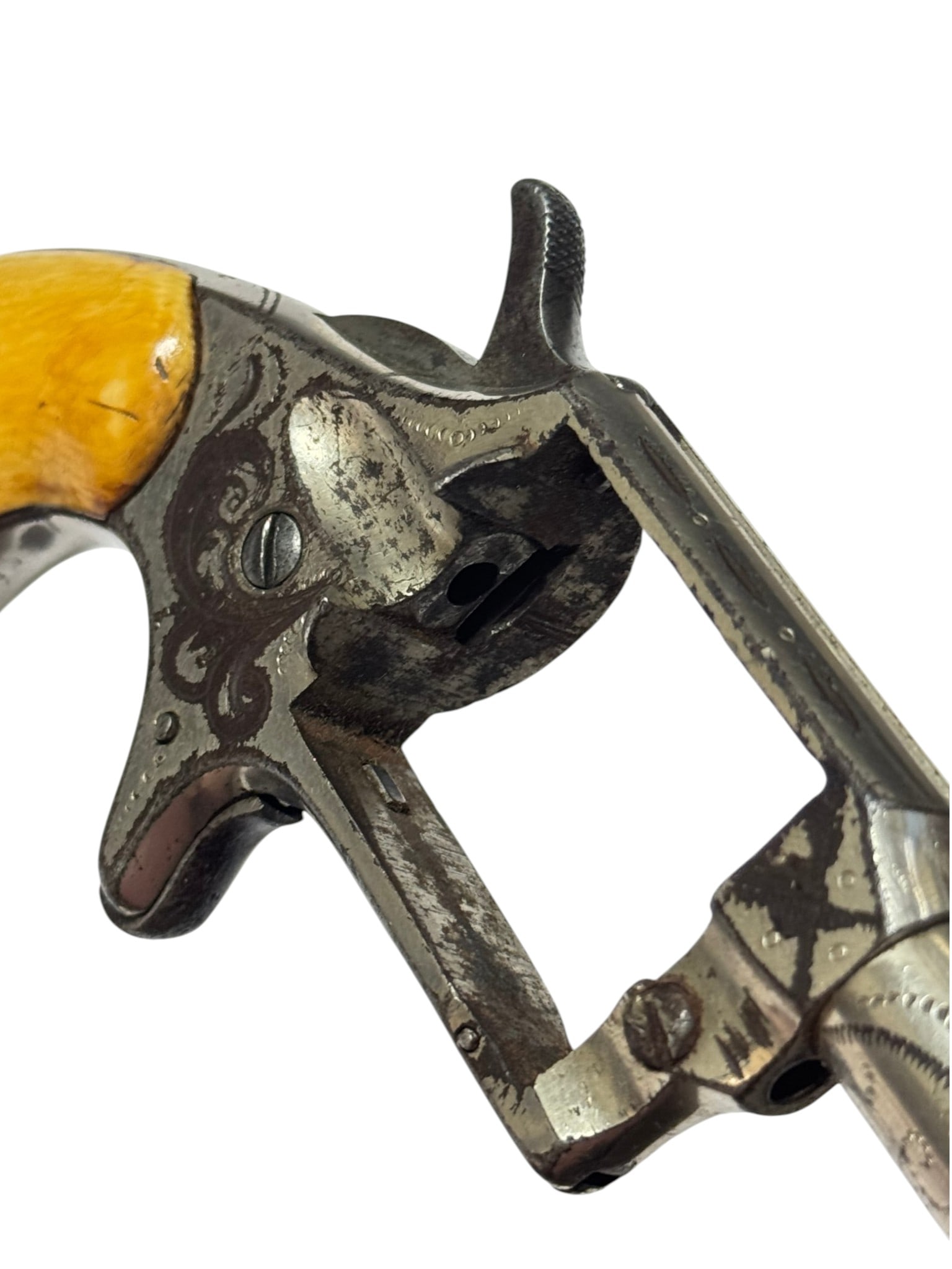 Antique Engraved William Tell “Colt New Line” .32 CAL. Spur Trigger Revolver w/ Bone Gri - 13