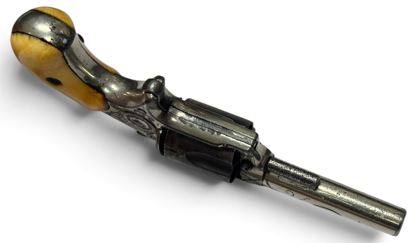 Antique Engraved William Tell “Colt New Line” .32 CAL. Spur Trigger Revolver w/ Bone Gri - 6