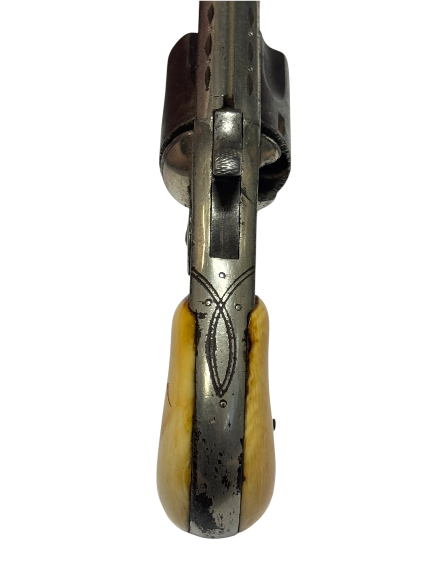 Antique Engraved William Tell “Colt New Line” .32 CAL. Spur Trigger Revolver w/ Bone Gri - 7