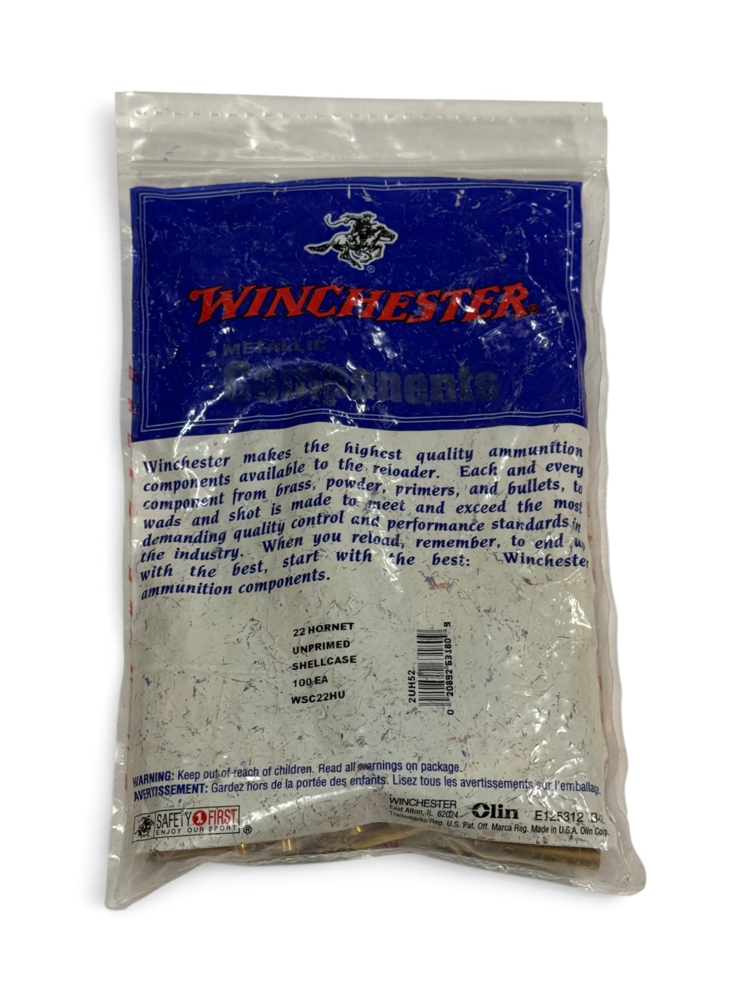 New 100qty. of .22 HORNET W-W SUPER UNPRIMED Brass Shells for Reloading (1 of 4)