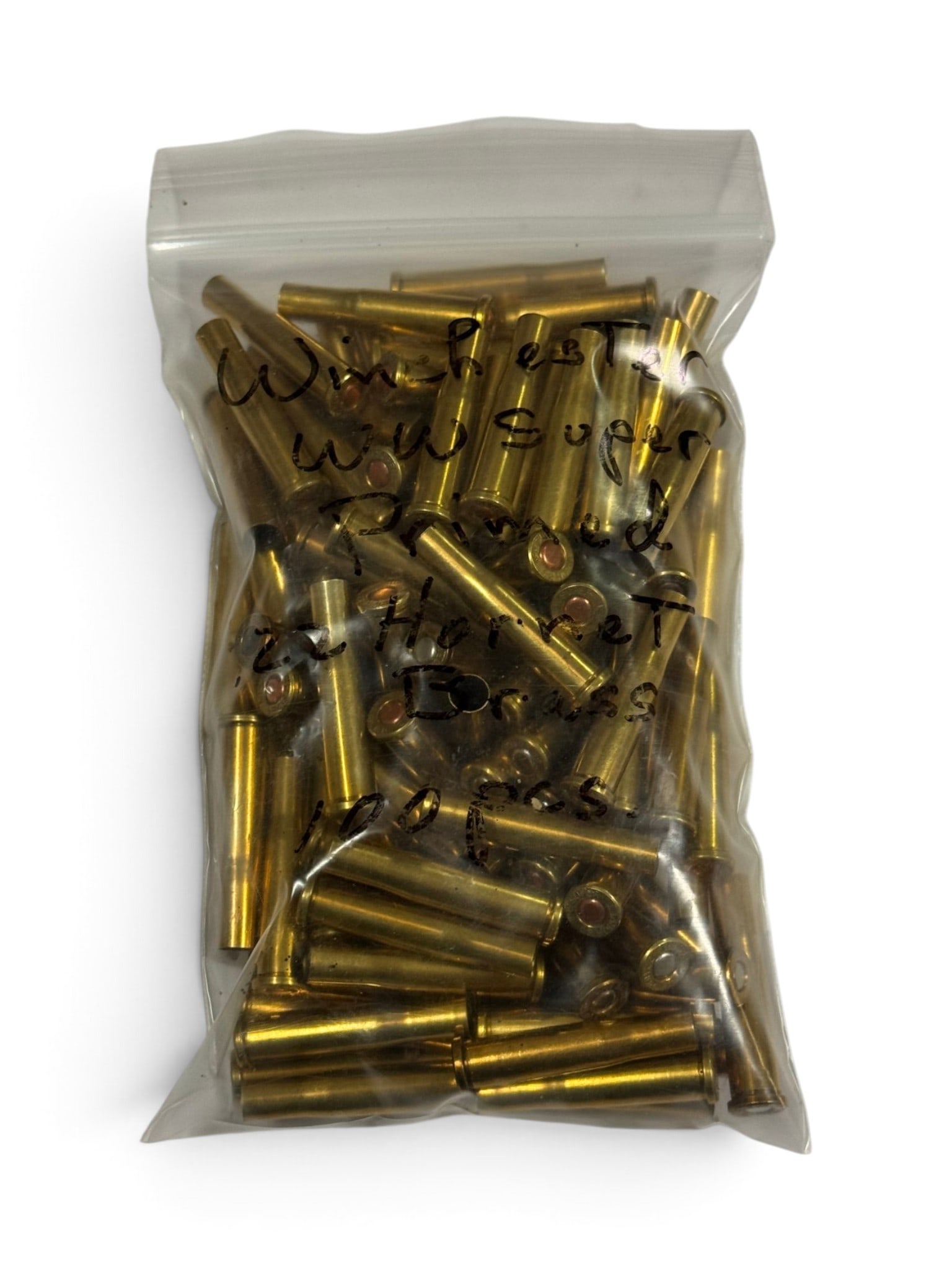 New 100qty. of .22 HORNET W-W SUPER “PRIMED” Brass Shells for Reloading - 2