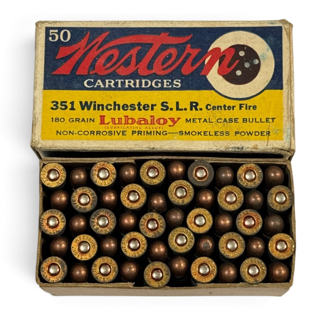 RARE Vintage NOS 50rds. of .351 WIN. S. L. R. 180gr. MC Western (.351 WSL) Ammunition - 3
