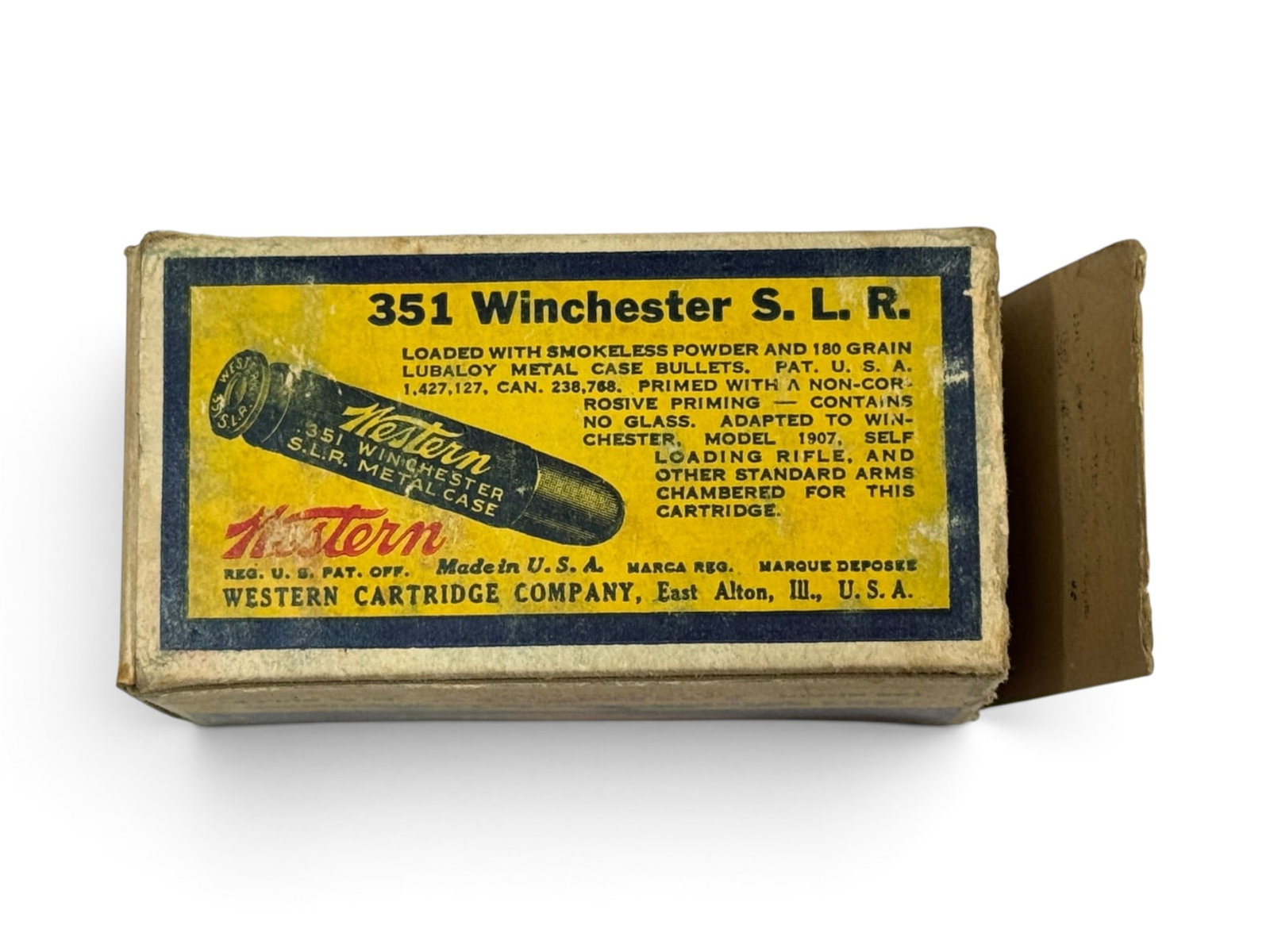 RARE Vintage NOS 50rds. of .351 WIN. S. L. R. 180gr. MC Western (.351 WSL) Ammunition - 8