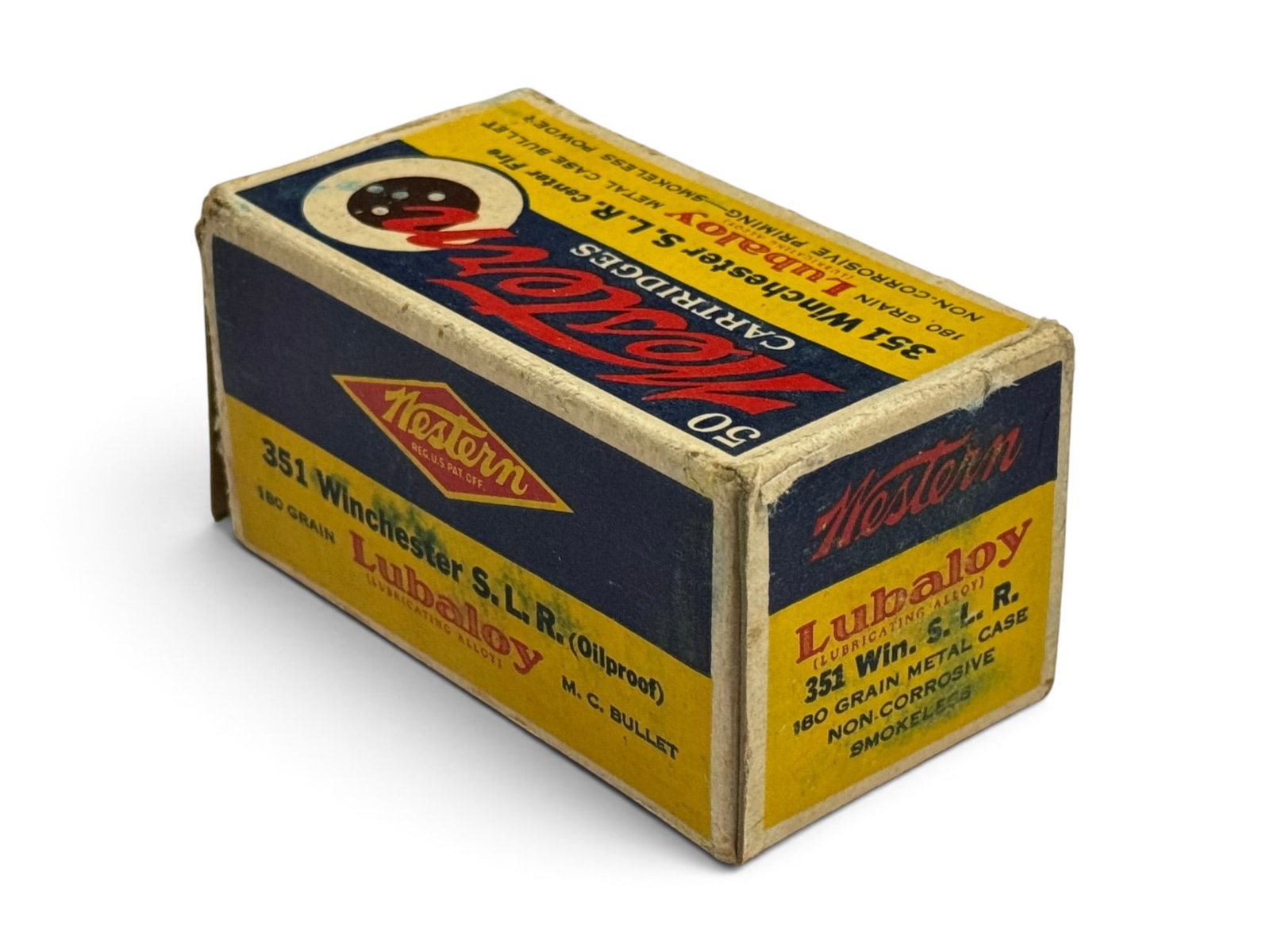 RARE Vintage NOS 50rds. of .351 WIN. S. L. R. 180gr. MC Western (.351 WSL) Ammunition - 9