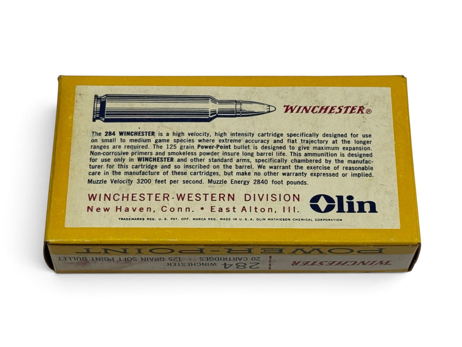 Vintage NOS 20rds. of .284 WIN. 125gr. SP Winchester Super-Speed Power-Point Ammunition - 8