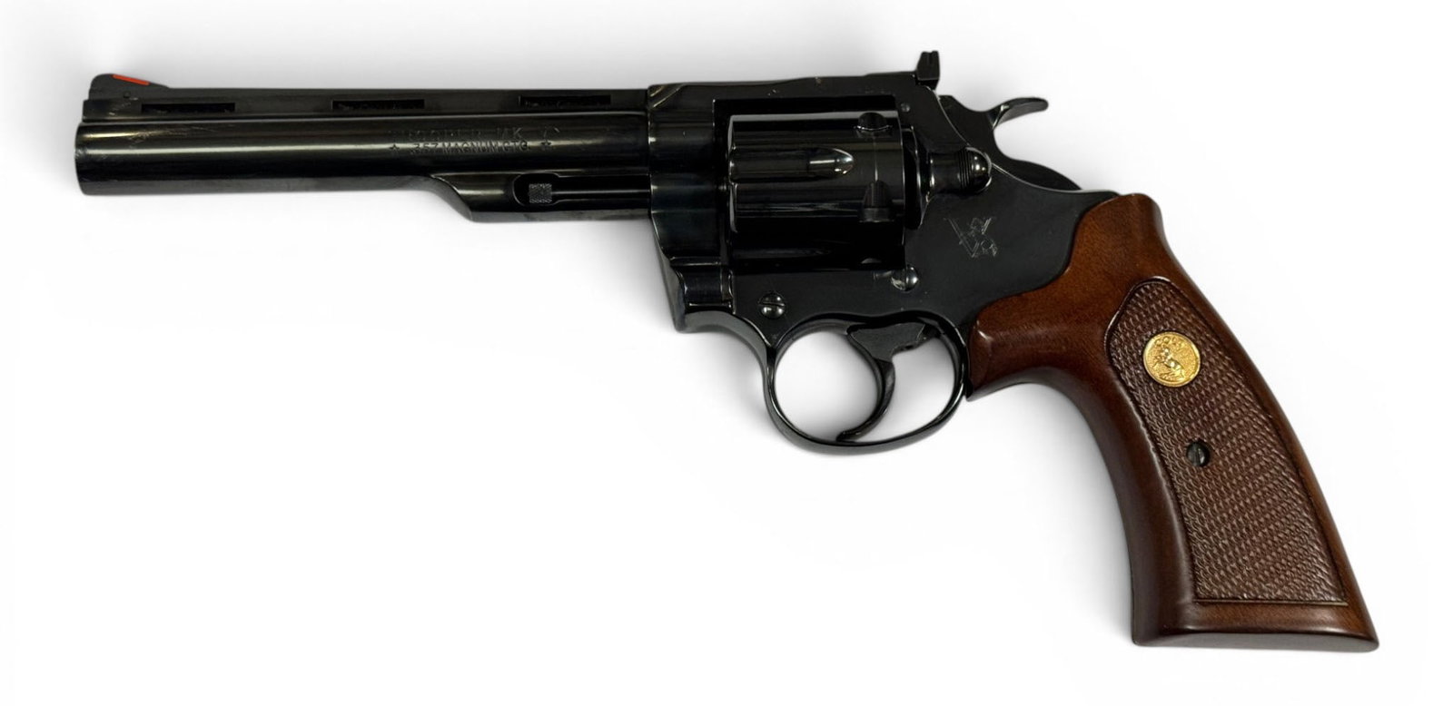 Excellent 1982 Colt Trooper MK. V 6" Blued .357 MAGNUM Revolver: S#: 12143V | Mfg. 1982 | 6" Barrel | Factory Blue finish | MK V |||| CONDITION: Excellent. 98% original finish with minor muzzle tip wear and scratches at end of barrel. Wood grips are excellent and s