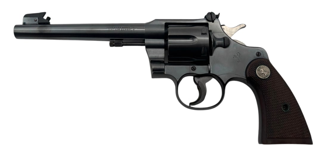 MINT 1937 Pre-War Colt Officers Model "Target" 3rd Issue Heavy Barrel .38 SPL Revolver: S#: 613521 | 6" Heavy Barrel | 6 Shot SA/DA Revolver |Adjustable Target Sights | Trigger Shoe Factory Installed | Crisp Colt Logo and Lettering |||| CONDITION: Excellent, Like New. Retaining 100%