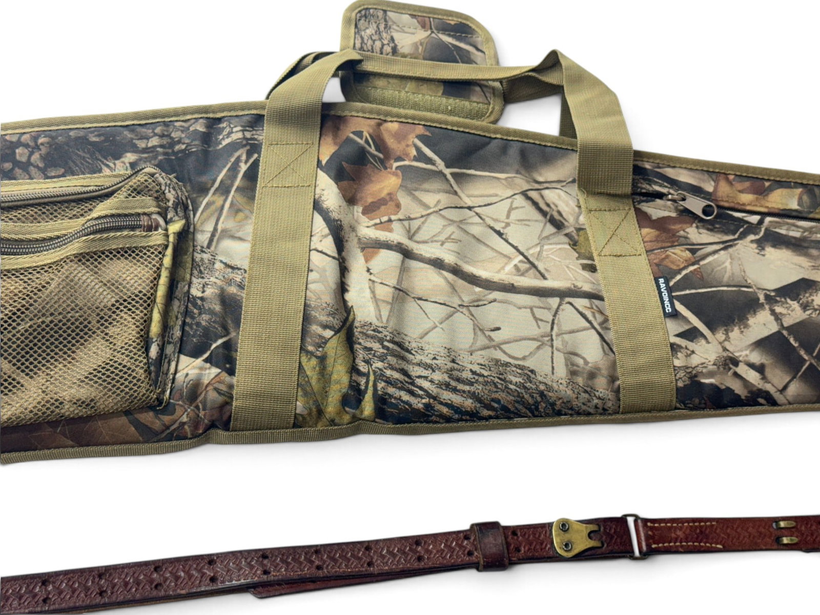 Nice Ravoincc 46” Camouflage Padded Rifle Soft Case w/ Browning Leather Rifle Sling - 3