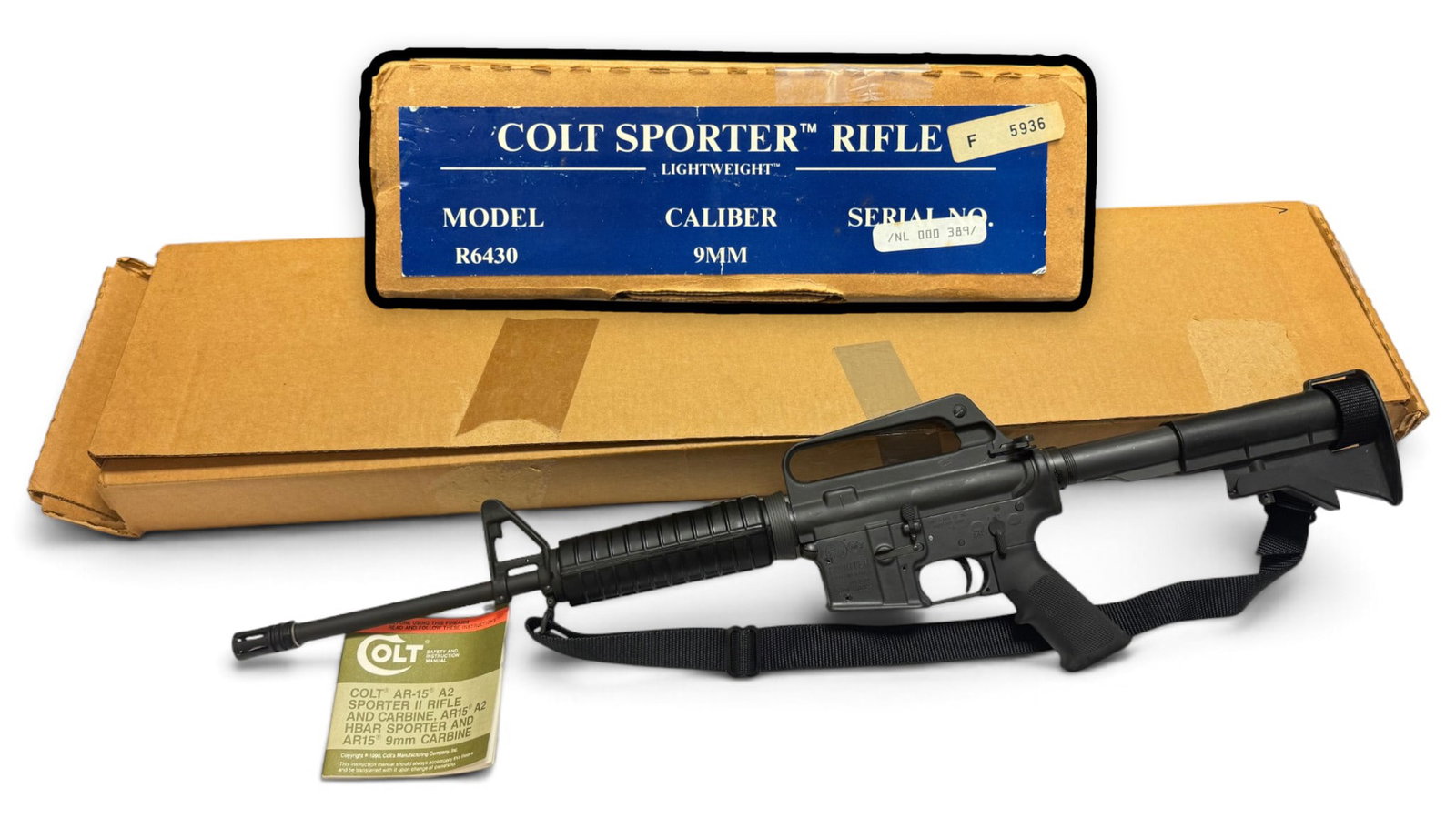 First Year PREBAN 1992 NIB Colt Sporter Lightweight R6430 BLUE LABEL 9mm Semi-Automatic Carbine: S#: NL000389 | Model: R6430 | This is the earliest Sporter Lightweight Carbine in 9mm we have ever had the pleasure in selling. It was manufactured in the first year of production, 1992 and in fact
