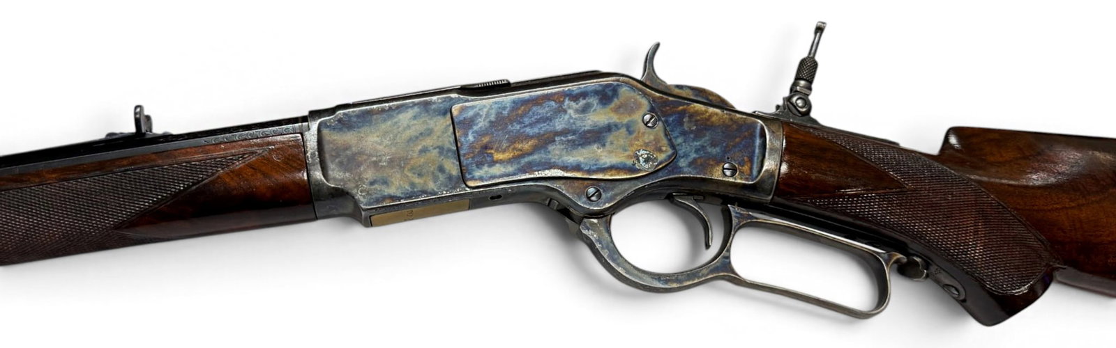 Exceptionally Fine Antique 1883 Winchester Model 1873 .32 WCF Lever Action Rifle w/ Letter: S#: 127943 | Mfg. 1883 - Comes with Factory Cody Letter | 24" Octagon Barrel with full length magazine tube | 12.5" LOP | Features: Set Trigger, Checkered Stock/Pistol Grip, 1/2 Magazine, Casehardened