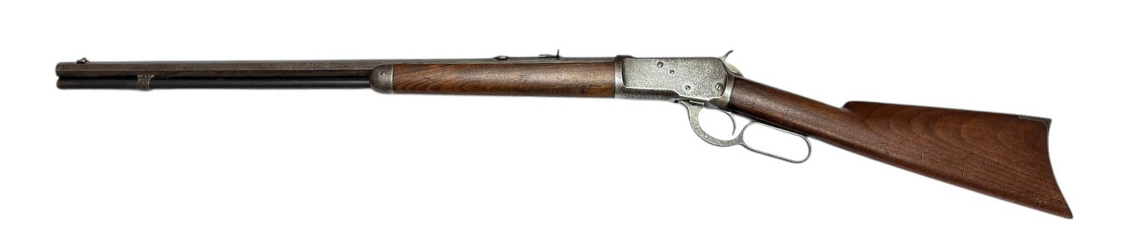 1906 Winchester Model 1892 .25-20 WCF Lever Action Rifle: S#: 375616 | Mfg. 1906 | 24" Octagonal Barrel with full length magazine tube |||| CONDITION: Fair. Overall shows a speckled patina finish with no pitting, just lots of freckling. Markings are all
