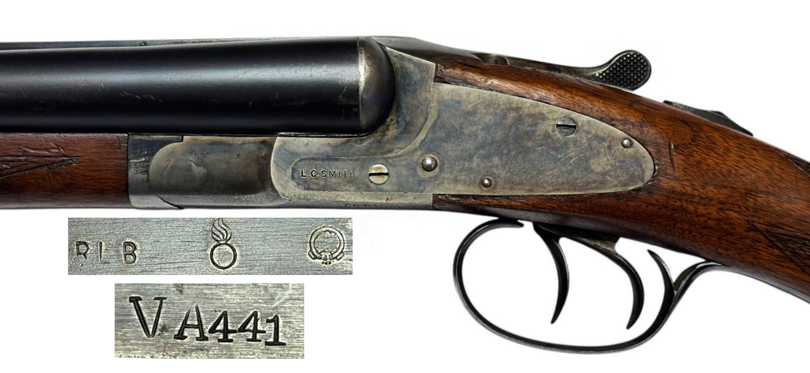 Excellent Lettered Rare WWII 1942 LC Smith USAF Contract 12 GA. Aerial Training SXS Shotgun: S#: 200141 | Mfg. 1942 | 28" Barrels | 14.75" LOP | Hunter Arms Co. Fulton, NY | Field Grade, 12 GA. 28” Armor Steel Barrels with Single Sighting Plane Rib, Featherweight | Dual triggers | Sold