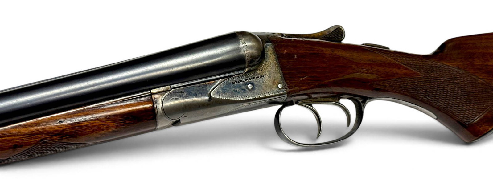 1928 A.H. FOX Phila, PA Sterlingworth 12 GA. SXS Double Barrel 32" Shotgun: S#: 120026 | 32" Sterlingworth Fluid Compressed Steel Barrels | 14.25" LOP | Dual triggers | Pachmayr White Line rubber recoil pad |||| CONDITION: Very good. Very nice 70% original CCH finish on recei