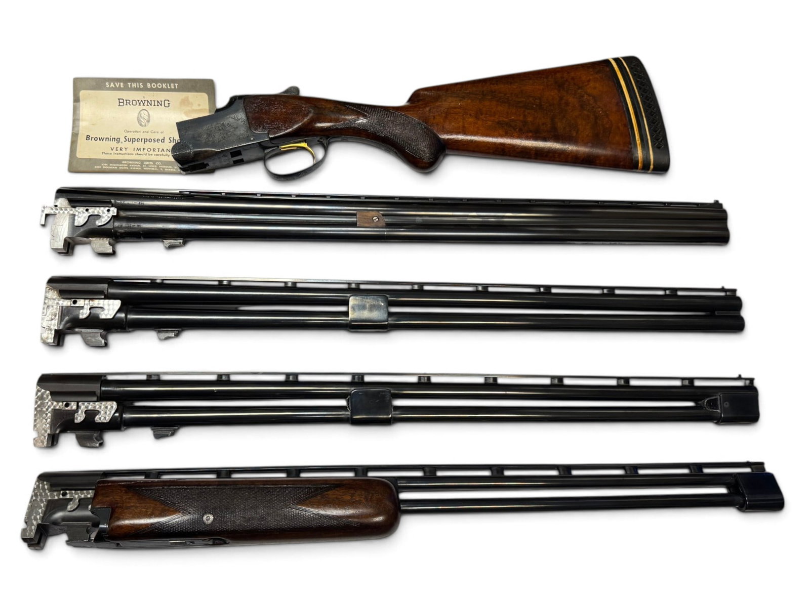 Excellent 1964 Engraved Belgian Browning Lightning Superposed Skeet Shotgun 4-Barrel Set in Case - 2