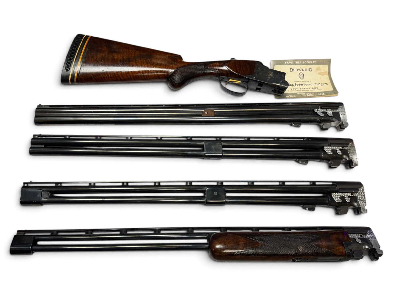 Excellent 1964 Engraved Belgian Browning Lightning Superposed Skeet Shotgun 4-Barrel Set in Case - 3