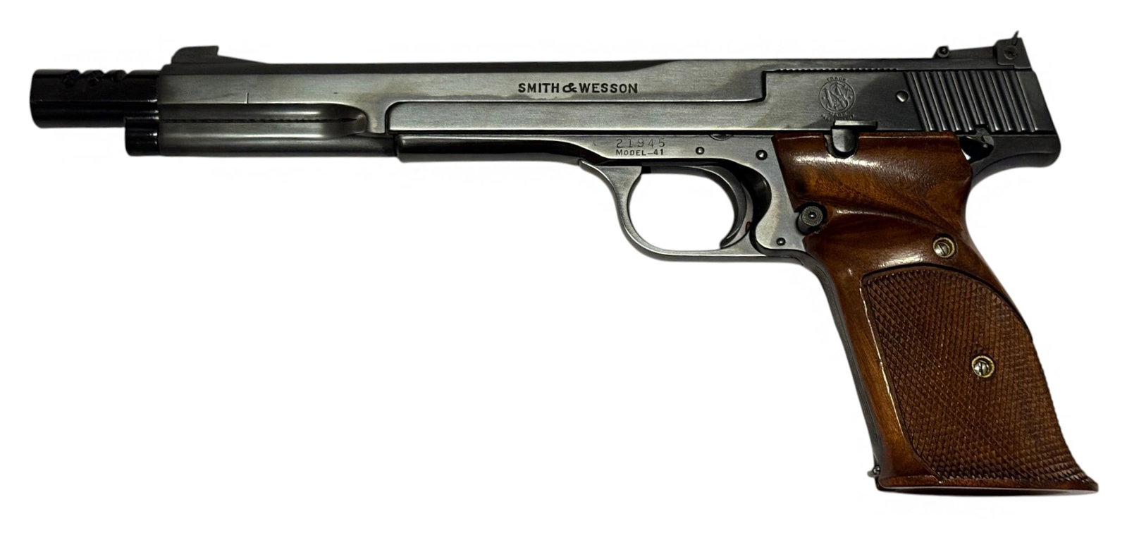 MINT Collector's 1959 Smith & Wesson Model 41 .22 LR Semi-Auto 7-3/8” Target Pistol w/ Muzzle  - 3
