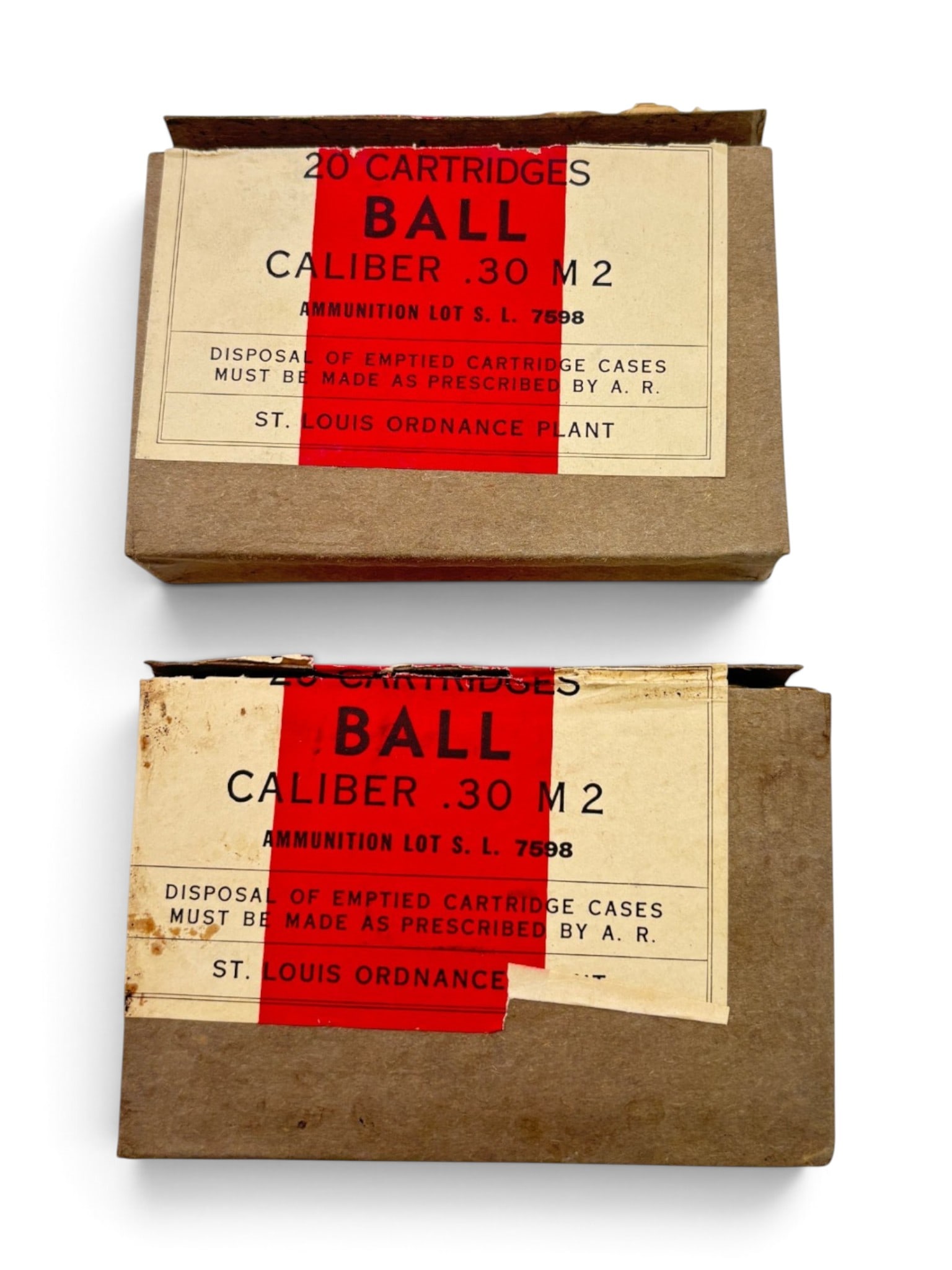 Collectible 40rds of US WWII 1943 St Louis Ordnance .30-06 SPRG. Ammunition in Original Box: SL 43 Headstamp. | One Box is still half sealed. | See Photos