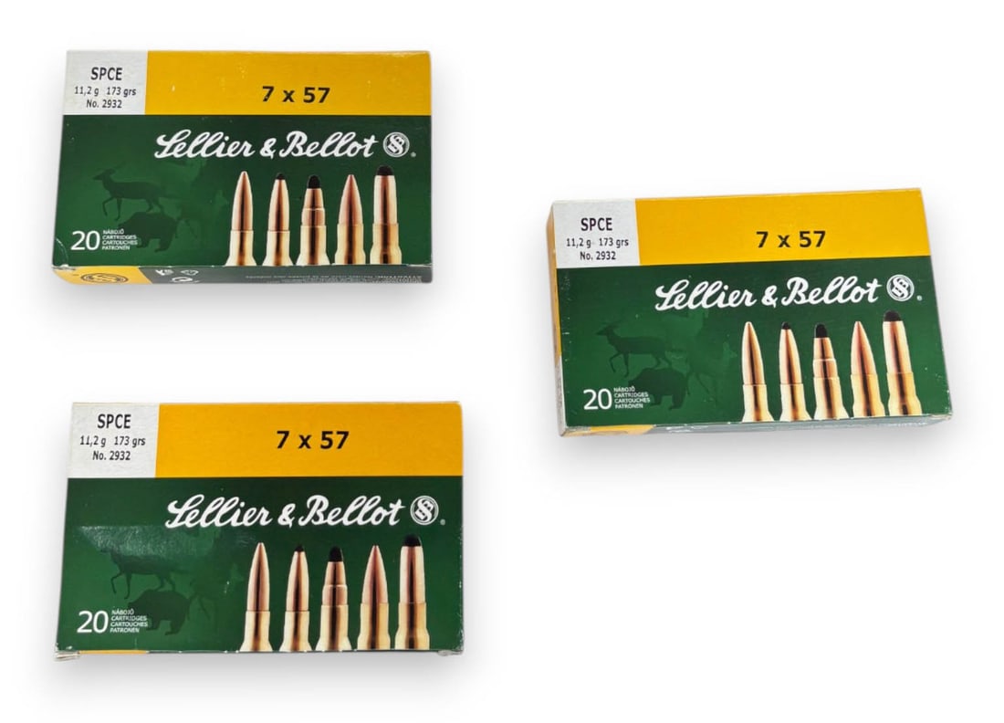 NIB 60rds. of 7x57mm MAUSER 173gr. SPCE Sellier & Bellot Ammunition: See Photos