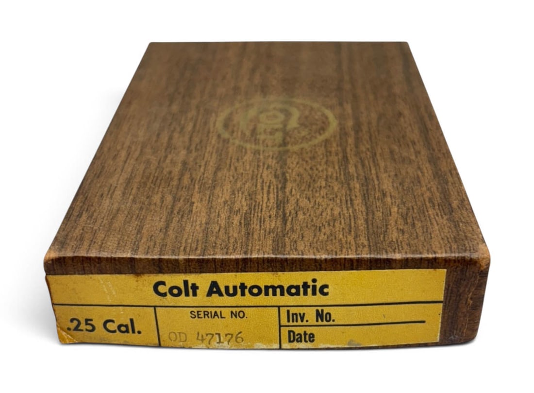 Original Vintage Colt Automatic Junior .25 ACP Pistol 2-Piece Wood Grain Box w/ Label - 2