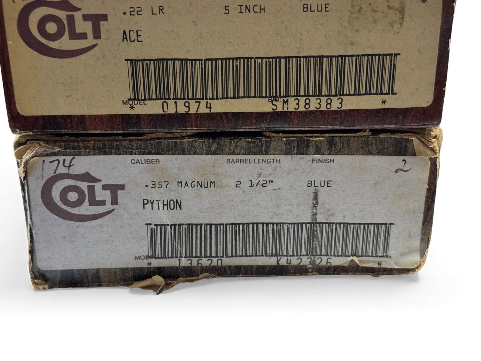 (3) Factory Colt Wood Grain Boxes with Inserts & Paper Labels - Mark IV, ACE, and Python - 4