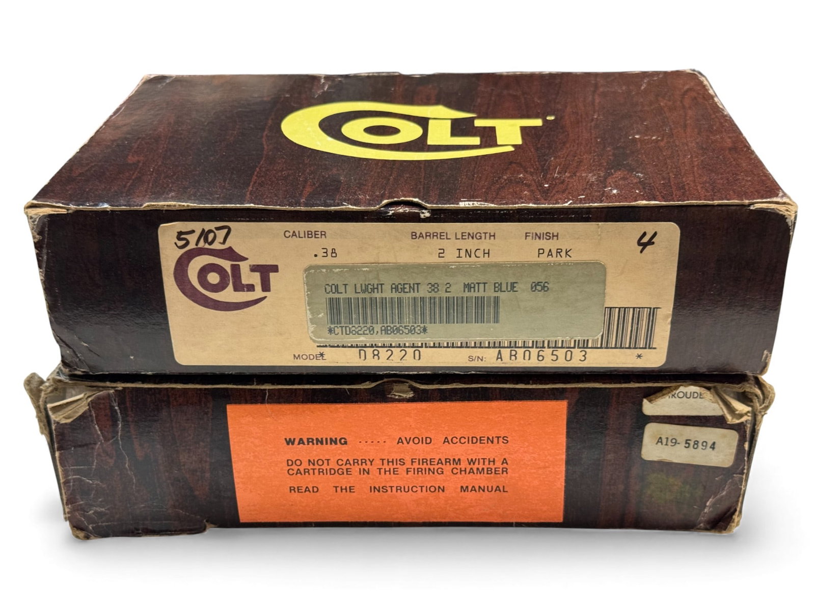 (2) Factory Colt Wood Grain Boxes with Inserts & Paper Labels - LW Agent, Agent (1 of 14)
