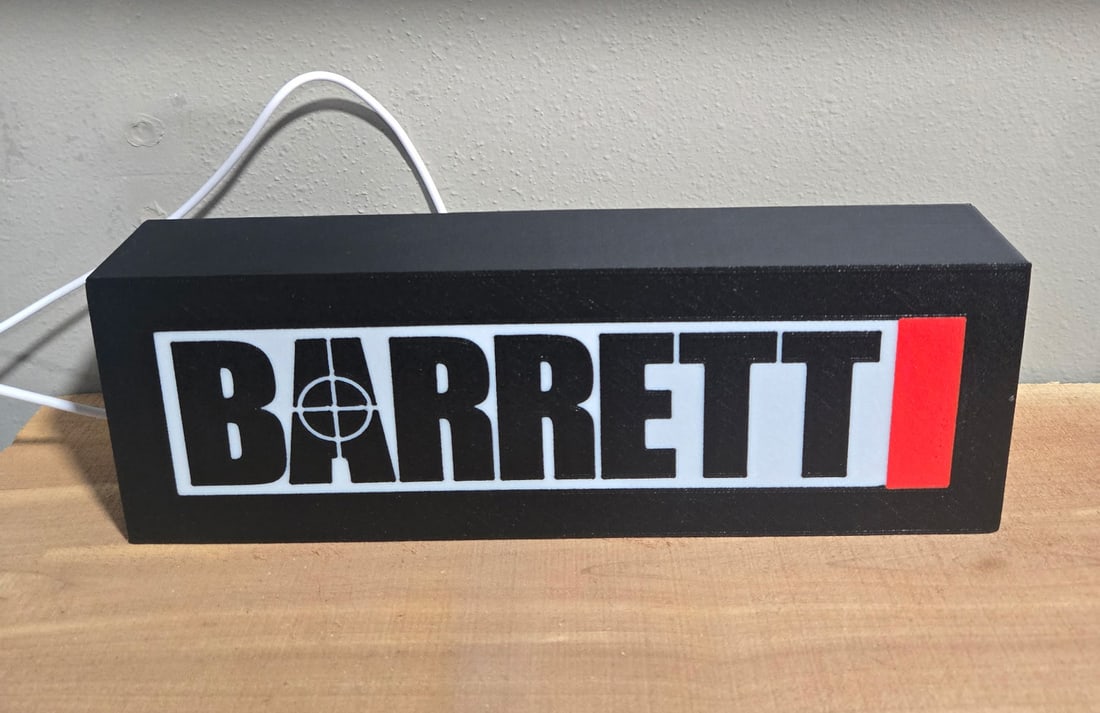 Barrett LED Light-Up Sign Gun Room Wall Hanging Decor: New. Tested & Works. 9" x 3" and 2" Deep