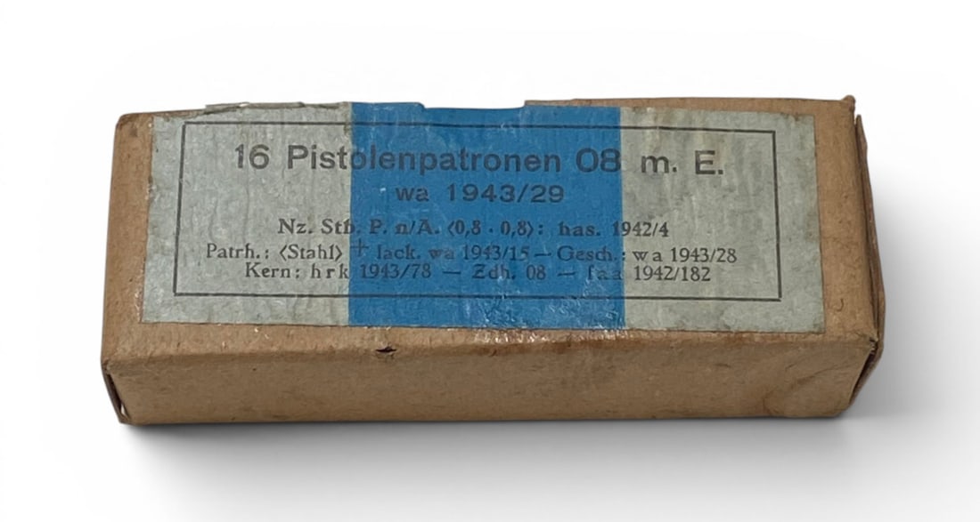 Vintage NOS 16rds. of Original German Nazi WWII 1943 9mm Luger P08 / P38 Collectible Ammunition (1 of 2)