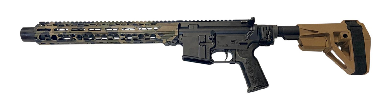New ZRO Delta Ready-Series Semi-Automatic 5.56mm Folding Pistol w/ Flash Can: S#: ZAR31789 | 12.5" Barrel with Flash Can Faux Suppressor | Quality Build with ZRODelta Ambidextrous Lower Receiver, Magpul K2 Grip, SBA5 Stabilizing Adjustable Pistol Brace with folding device, and