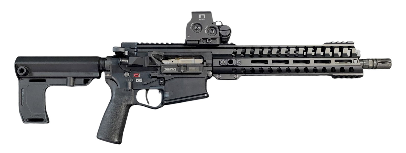 Excellent POF Revolution CMR 12.5" AR-10 .308 WIN. Semi-Automatic Pistol w/ EoTech Optic: S#: 29H-2100227 | 12.5" heavy-contour 1:10 Twist Barrel | The Patriot Ordnance Factory (POF-USA) Revolution CMR 12.5" .308 WIN is a short-stroke piston or direct-impingement semi-automatic .308 pistol
