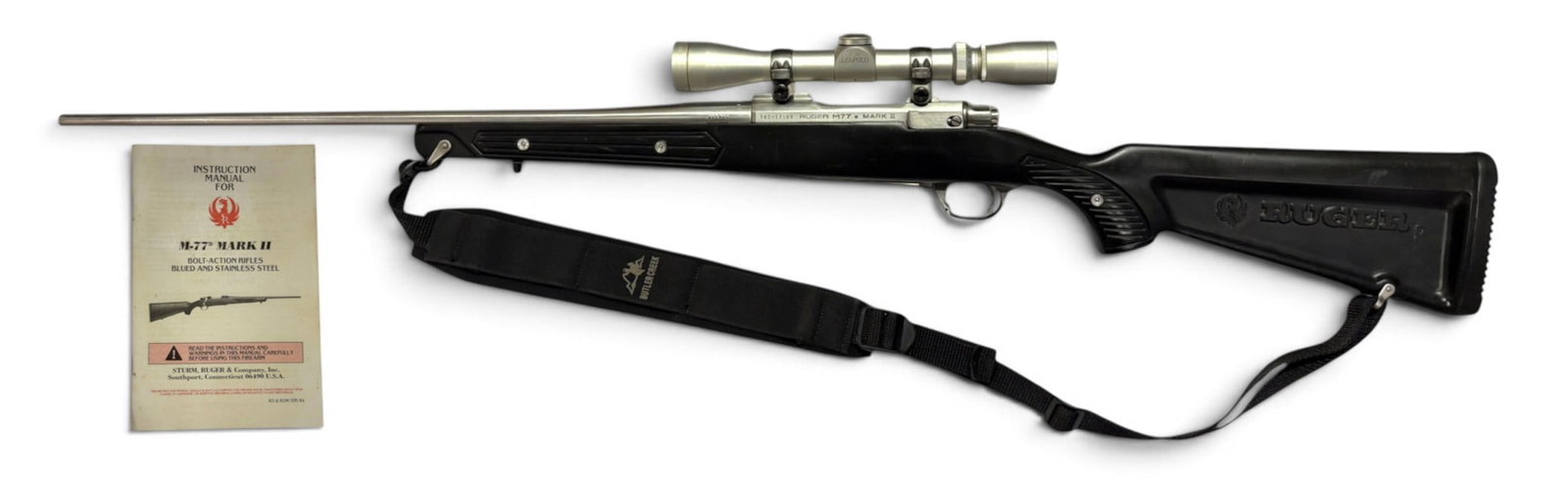 Excellent Rare 1995 Ruger M77 Mark II .223 REM Stainless Rifle w/ Zytel Skeleton Stock & Leupold: S#: 783-17560 | 22" Barrel | 14" Length of Pull | Equipped with an original Ruger Zytel "Boat Paddle" Skeleton Stock | Comes equipped with a desirable Factory Silver Leupold Vari-X 3x9 Compact Scope