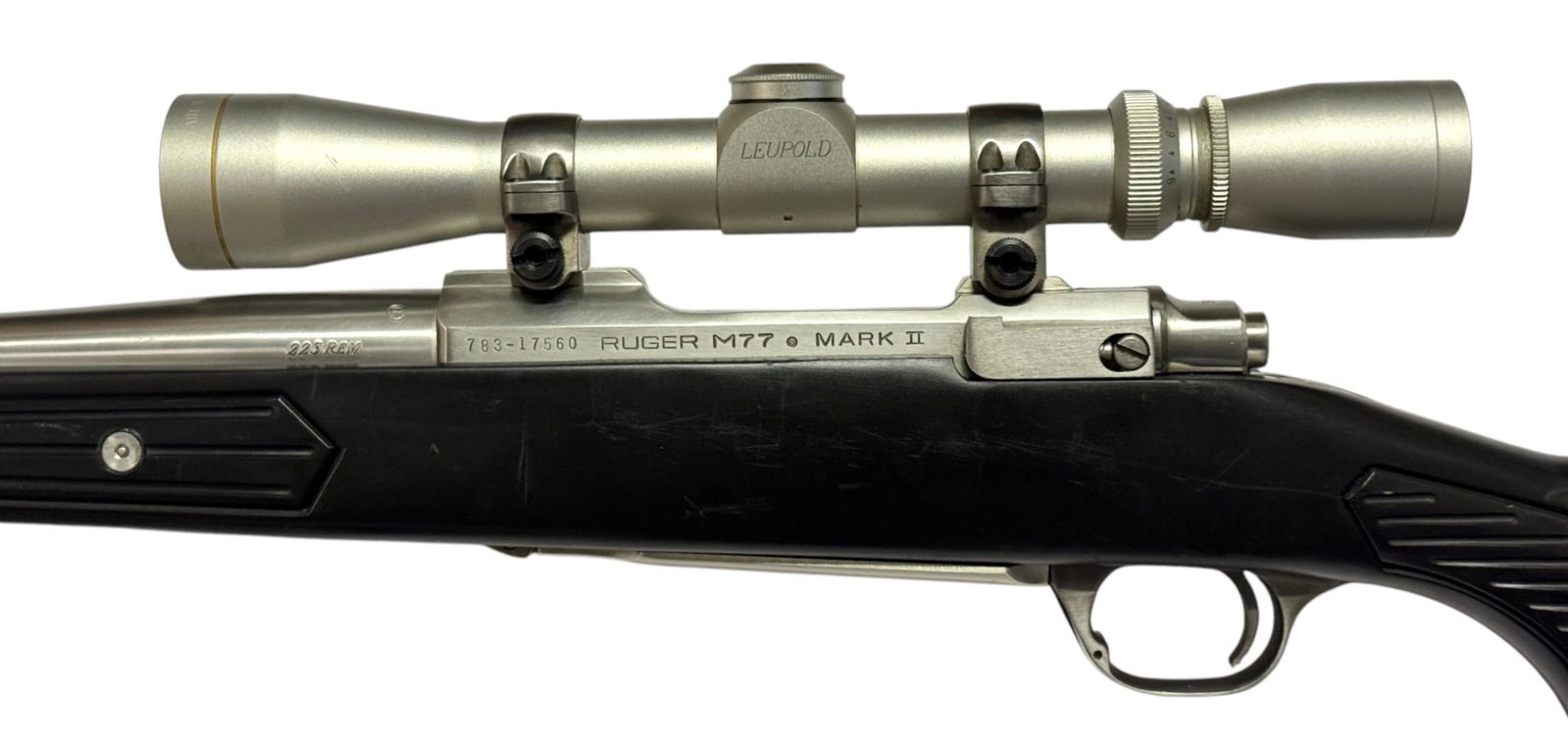 Excellent Rare 1995 Ruger M77 Mark II .223 REM Stainless Rifle w/ Zytel Skeleton Stock & Leupold - 5