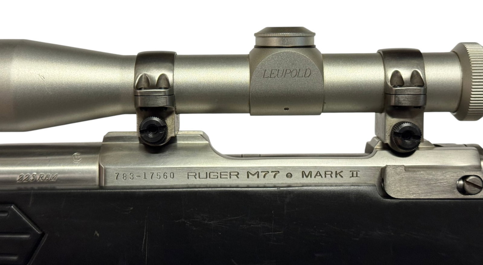 Excellent Rare 1995 Ruger M77 Mark II .223 REM Stainless Rifle w/ Zytel Skeleton Stock & Leupold - 8