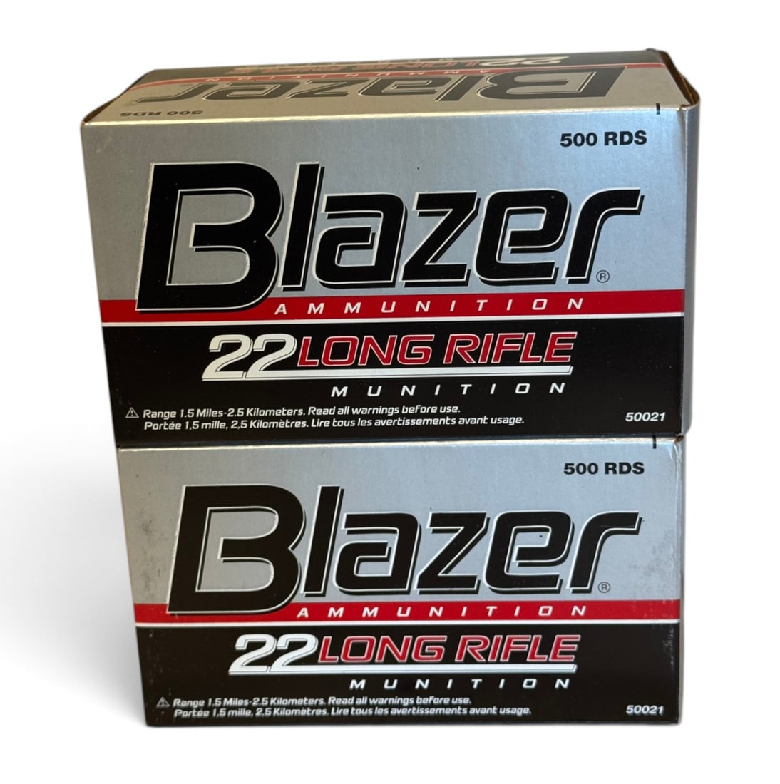 NIB 1,000rds. of .22 LR 40gr. LRN CCI Blazer Brass Ammunition: (2) Brand New Bricks of 500rds. Each. Inside each box is 10 Boxes of 50 Rounds.