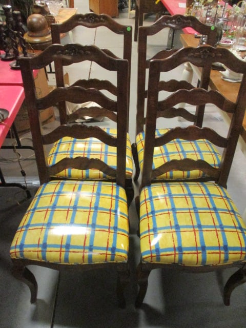Four French Cottage Style Carved Ladder Back Side Chairs - 2