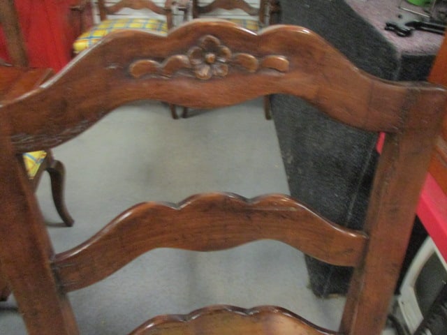 Four French Cottage Style Carved Ladder Back Side Chairs - 4