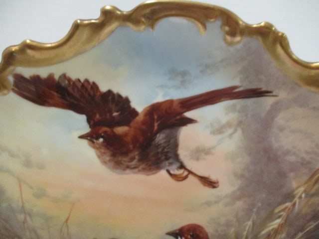 Antique LS&S "Quails" Handpainted Limoges France Porcelain Charger with Gilded Edge - 2