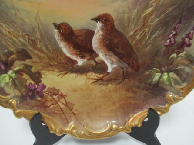 Antique LS&S "Quails" Handpainted Limoges France Porcelain Charger with Gilded Edge - 3