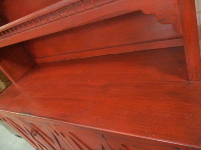 Red Distressed Custom Built 2 Piece Country Farmhouse Style Step Back Cupboard - 4
