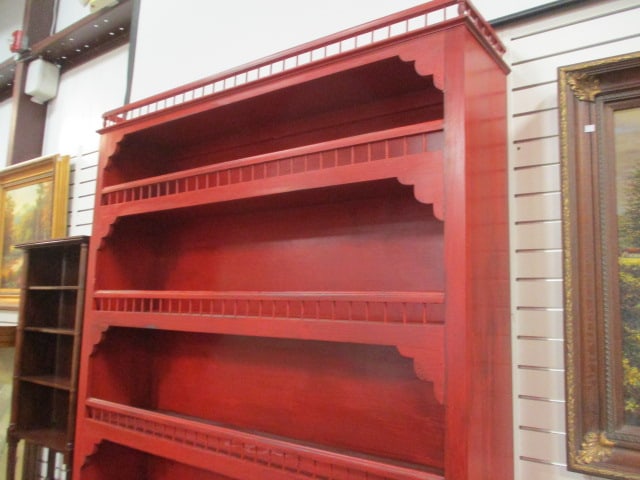 Red Distressed Custom Built 2 Piece Country Farmhouse Style Step Back Cupboard - 5