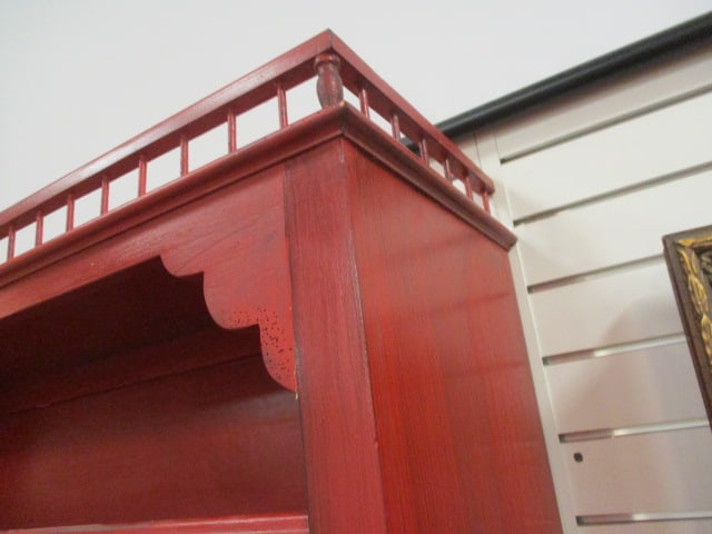 Red Distressed Custom Built 2 Piece Country Farmhouse Style Step Back Cupboard - 6