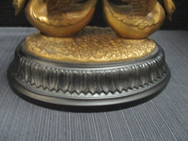 Castilian Imports Polish Cut Crystal Centerpiece Console Bol with Ornate Brass Swan Stand - 3